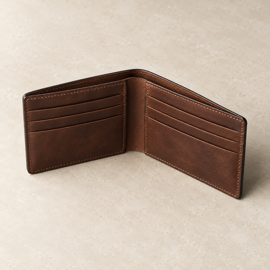Open Interval Bifold Wallet in chestnut full-grain leather